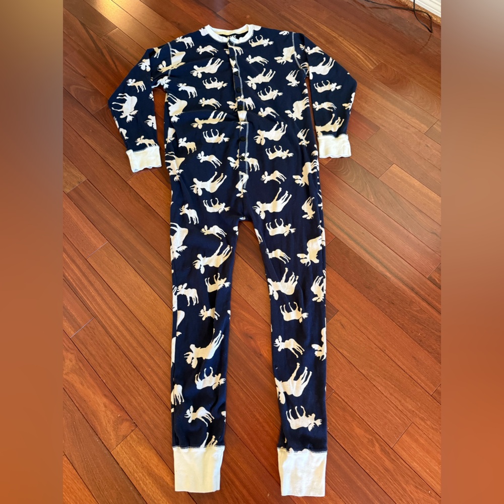 Lazy One - 1 Piece PJs SZ XL Moose Print Back Flap "Don't Moose With Me" Navy